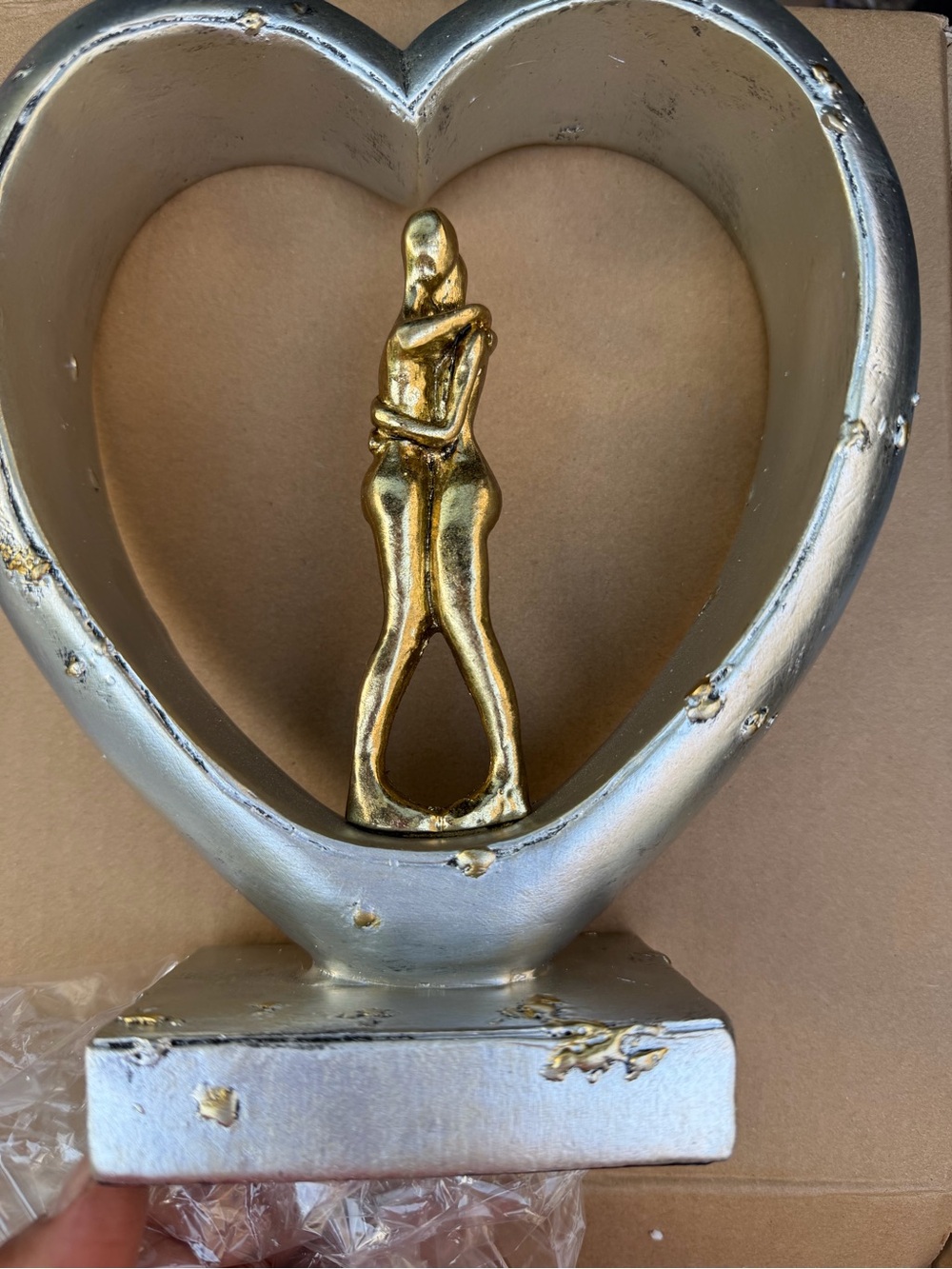 Gold and Silver Heart Embrace Sculpture - Decorative Home Art